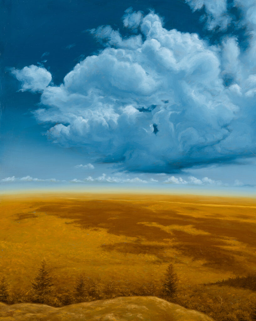 Oil painting of rock and sky
