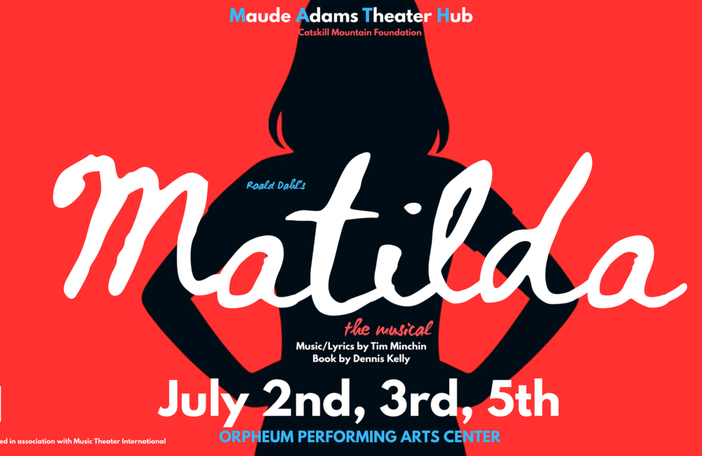 Silhouette of a girl stands with her hands on hips against a red background. Matilda appears in cursive over the image.