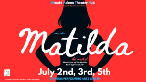 Silhouette of a girl stands with her hands on hips against a red background. Matilda appears in cursive over the image.